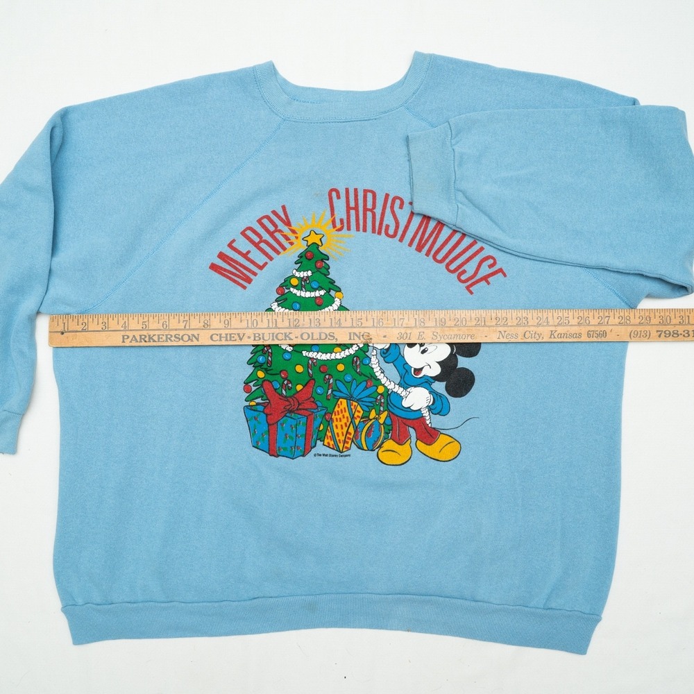 80's Walt Disney Company Mickey Mouse "Merry Christmouse" Christmas Sweater Blue - Picture 5 of 8